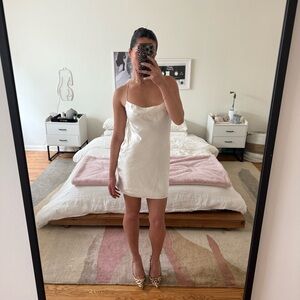 White satin cowl neckline dress from Zara